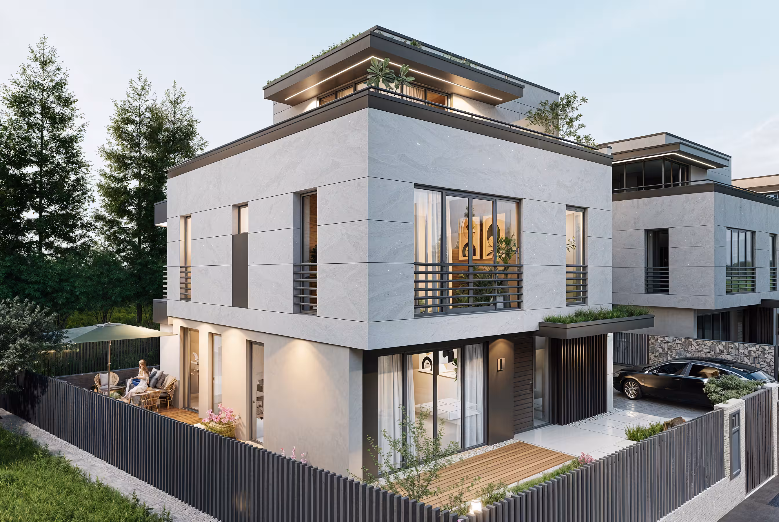 Modern lüks ikiz villa dış görünümü - DEDEHAN projeleri